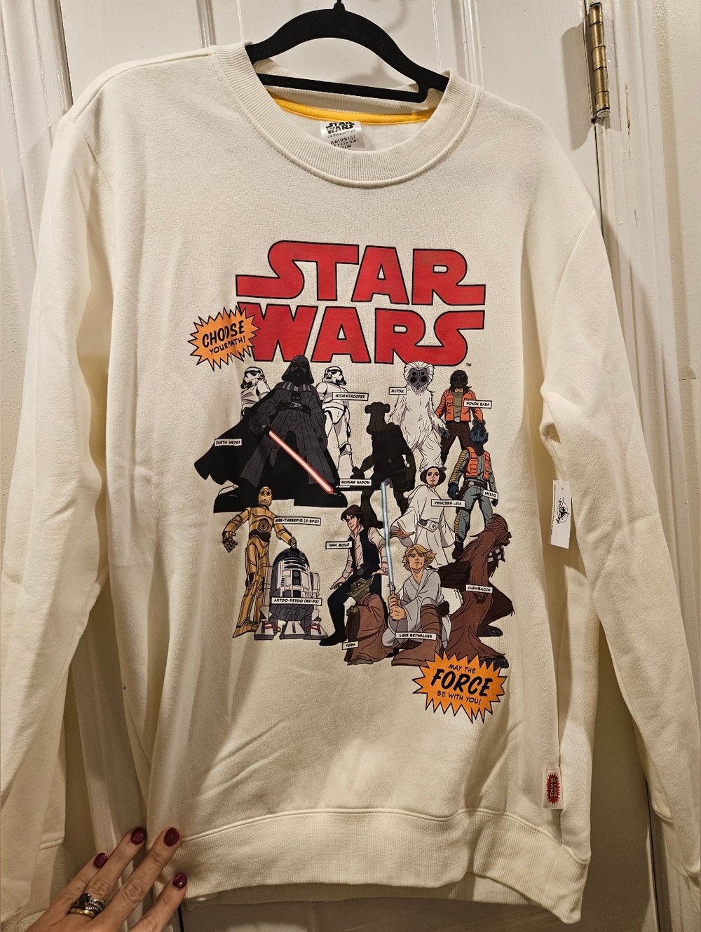 Star Wars Graphic Crewneck Sweatshirt - Cream with Red Logo Size Small Nwt